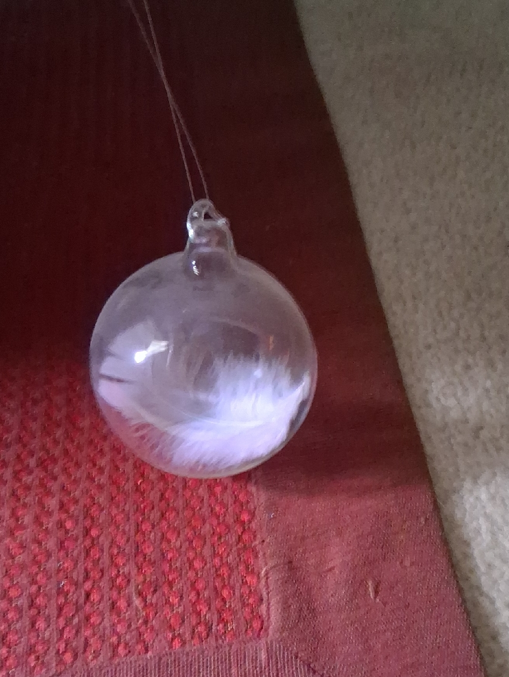 Clear Glass Feather Holiday Ornament - White